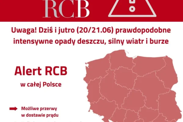 Alert RCB: Intensywne opady, silny wiatr i burze w całej Polsce (20-21 czerwca)