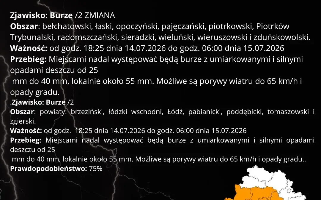 Ostrzeżenie IMGW: burze II stopnia w regionie łódzkim