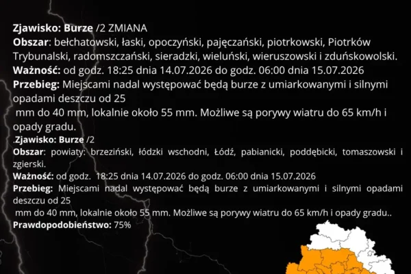 Ostrzeżenie IMGW: burze II stopnia w regionie łódzkim