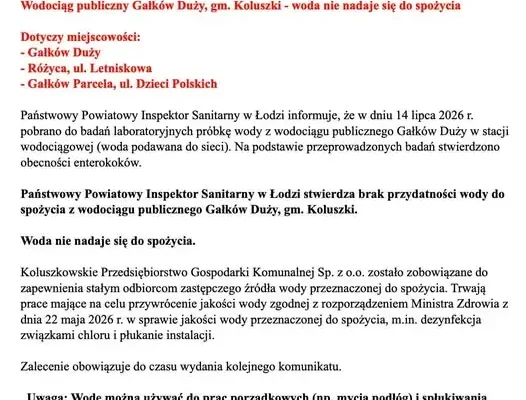 Woda w Gałkowie Dużym i okolicach skażona enterokokami – nie nadaje się do picia