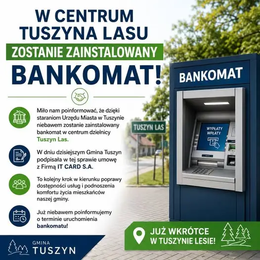 W centrum Tuszyna Lasu stanie bankomat – gmina podpisała umowę
