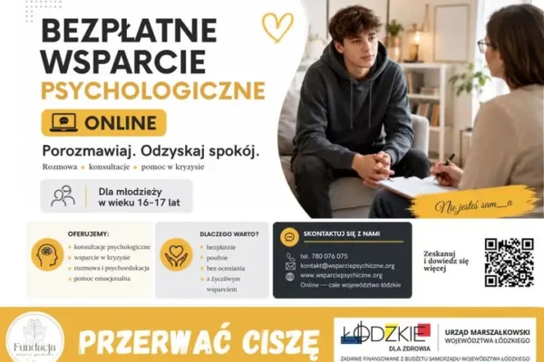 Bezpłatne wsparcie psychologiczne online dla młodzieży 16–17 lat