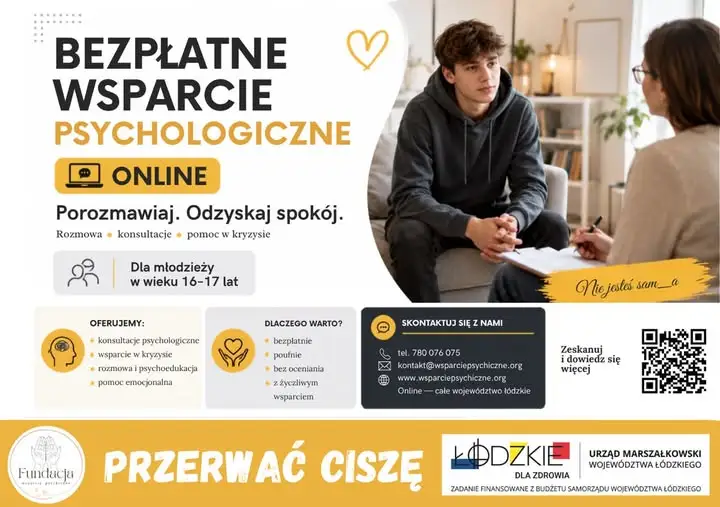 Bezpłatne wsparcie psychologiczne online dla młodzieży 16–17 lat