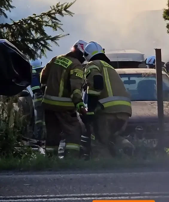 Pożar składu samochodów w Rożdżałach – trwa akcja gaśnicza