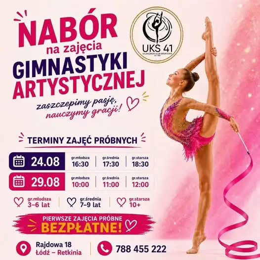 UKS 41 Łódź ogłasza nabór do sekcji gimnastyki artystycznej na sezon 2026/2027