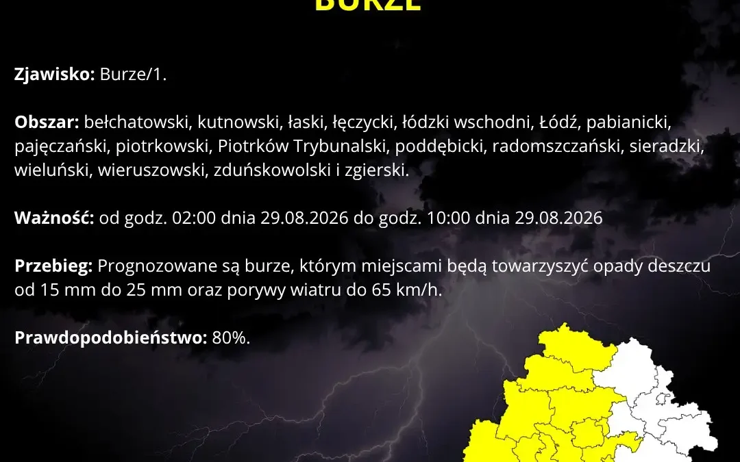IMGW ostrzega przed burzami w regionie łódzkim – sprawdź, gdzie zagrzmi