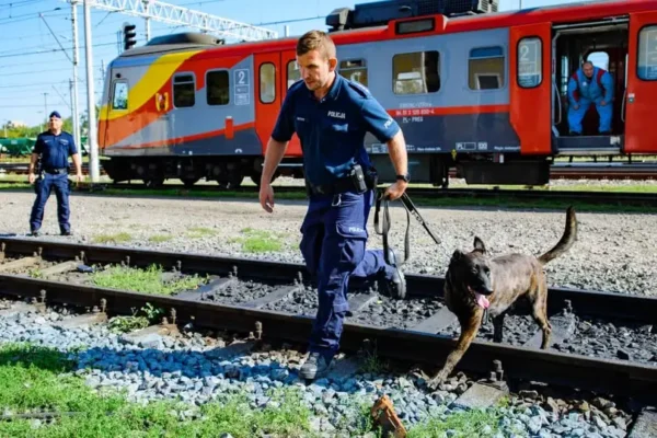 Ćwiczenia psów służbowych na dworcu Łódź Kaliska
