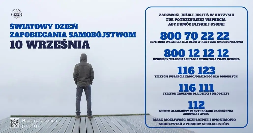 Światowy Dzień Zapobiegania Samobójstwom. Policja apeluje: jedna rozmowa może uratować życie