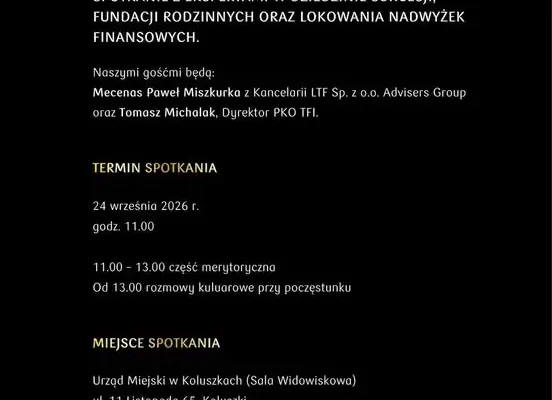 PKO BP zaprasza do Koluszek na spotkanie o sukcesji i fundacjach rodzinnych