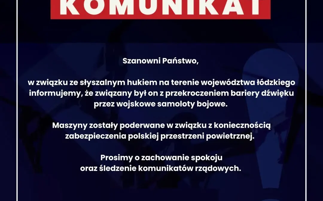 Huk nad Łodzią i województwem łódzkim. Wojskowe samoloty przekroczyły barierę dźwięku